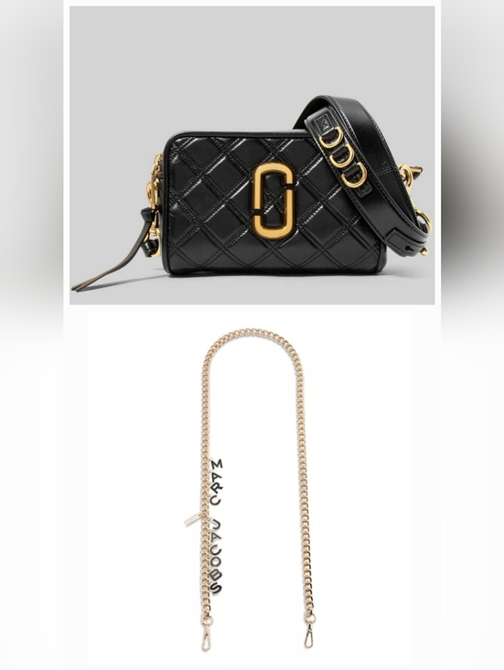 Marc Jacobs Handbags - MARC JACOBS Quilted Softshot (Black/Gold) Camera Bag Charm Chain Crossbody Strap